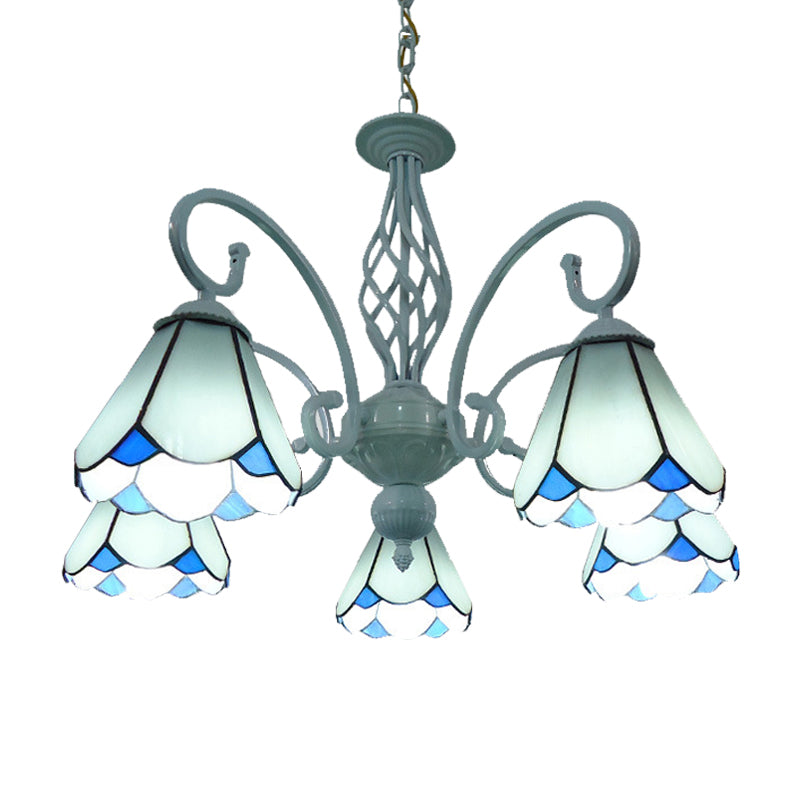 Stylish Arched Chandelier With Tiffany Glass Shades - 5/6/8 Lights For Bedroom Pendant Lighting