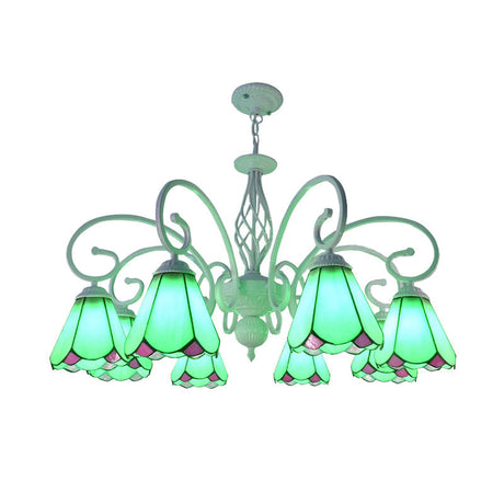 Stylish Arched Chandelier With Tiffany Glass Shades Perfect For Bedroom Pendant Lighting - 5/6/8