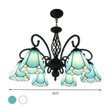 Baroque Black Cone Chandelier Lamp With White/Blue Glass Drop Pendants - 5/6/8 Lights For Living