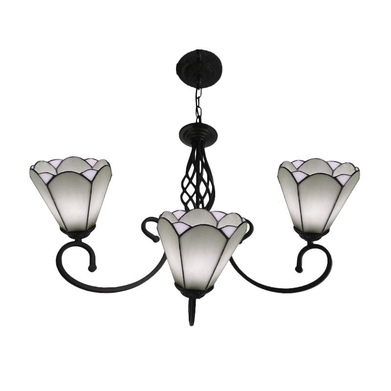 Baroque Black Cone Chandelier With 5/6/8 White/Blue Glass Drop Lights For Living Room 3 / White