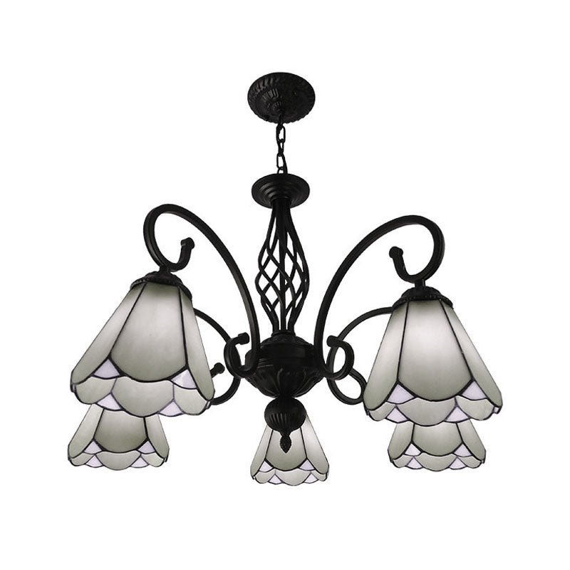 Baroque Black Cone Chandelier With 5/6/8 White/Blue Glass Drop Lights For Living Room 5 / White
