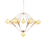 Modern Rose Gold Led Bedroom Chandelier With Diamond Glass Shade - 10-Light Hanging Ceiling Lamp