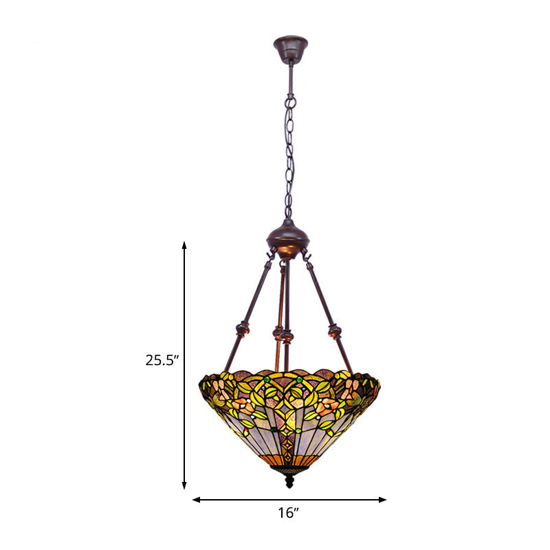 Stained Art Glass Chandelier Light - Petal Design 2 Lights Red/Orange/Green Bedroom Pendant