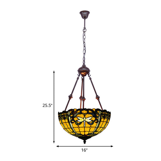 Stained Art Glass Chandelier Light - Petal Design 2 Lights Red/Orange/Green Bedroom Pendant