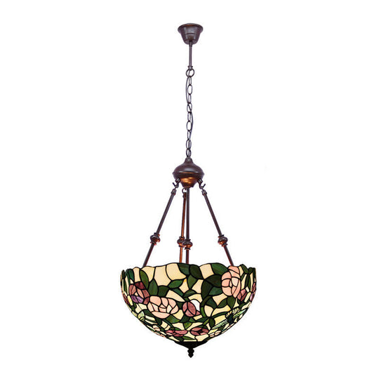 Hand Cut Glass Victorian Bowl Chandelier - 2 Lights Red/Pink/Purple Bedroom Pendant Lamp