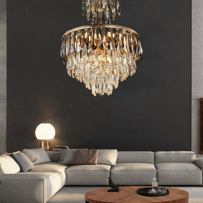 Contemporary Crystal Tiered Chandelier - 8 Head Gold Pendant Lighting For Living Room