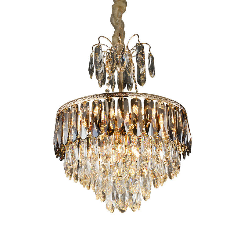 Contemporary 8-Head Crystal Tiered Chandelier - Gold Ceiling Pendant Light For Living Room