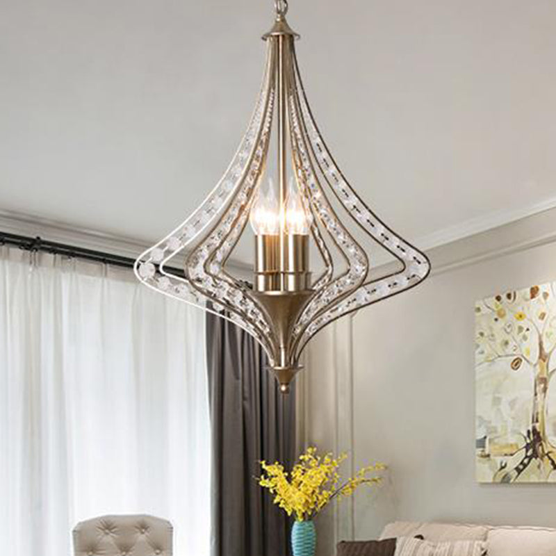 Contemporary Crystal Pendant Light Kit - Laser Cut Ceiling Chandelier With 5 Heads In Satin Nickel