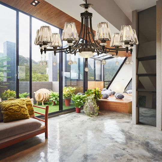 Tapered Ceiling Chandelier Black Pendant Light Kit - Modern Cut Crystal 3/6/8 Heads