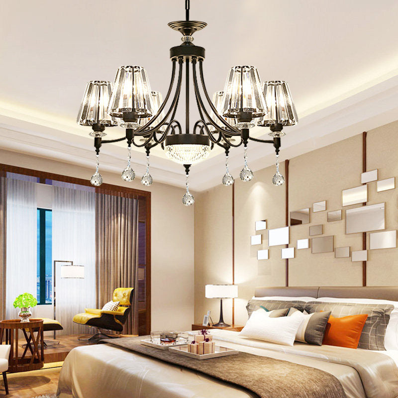 Tapered Ceiling Chandelier Black Pendant Light Kit - Modern Cut Crystal 3/6/8 Heads