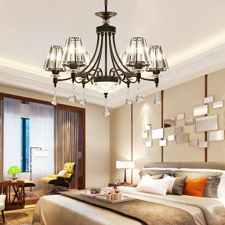 Modern Crystal Ceiling Chandelier With Tapered Design - Black Pendant Light Kit (3/6/8 Heads