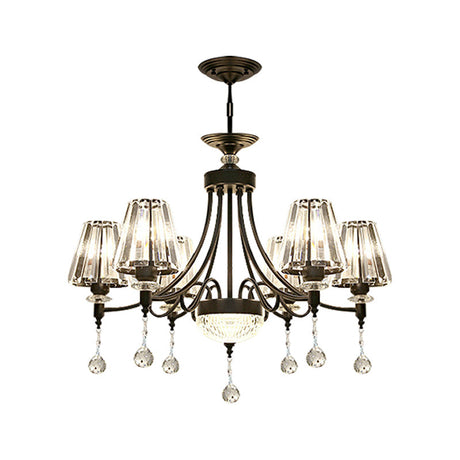 Modern Crystal Ceiling Chandelier With Tapered Design - Black Pendant Light Kit (3/6/8 Heads