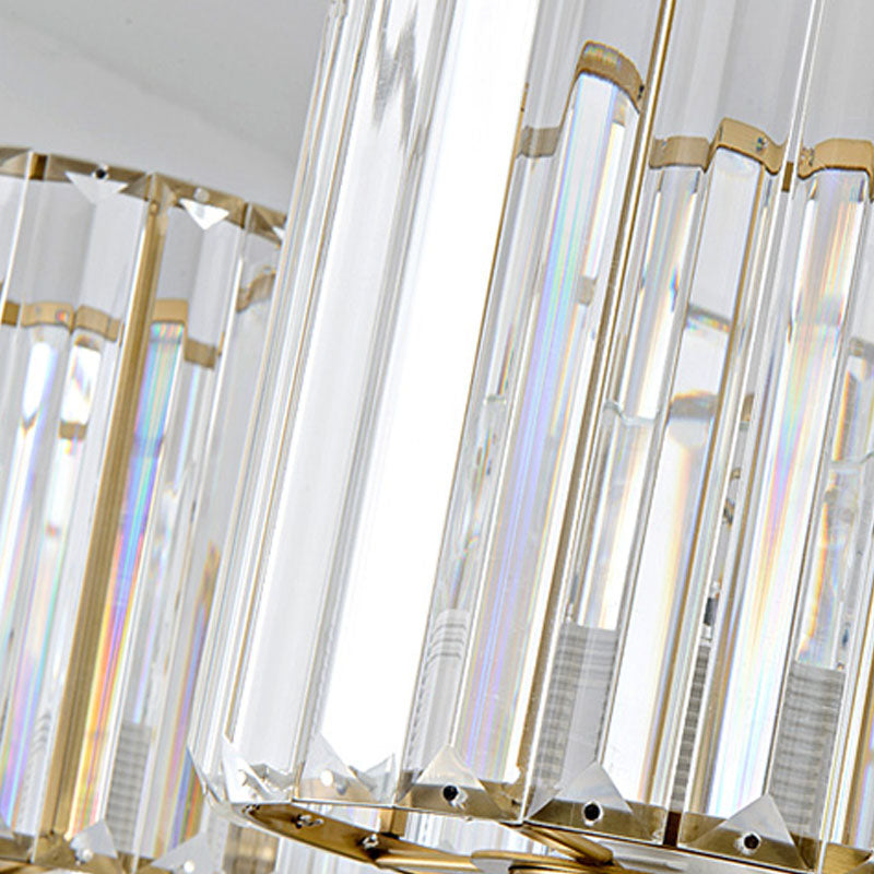 Contemporary Faceted Crystal Cylinder Chandelier - Brass Ceiling Pendant Light With 3/6/8 Bulbs