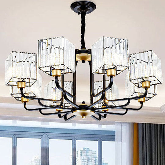 Modern Crystal Pendant Chandelier - Square Design 4/6/8 Bulbs Black 26’/34’/36’ Wide