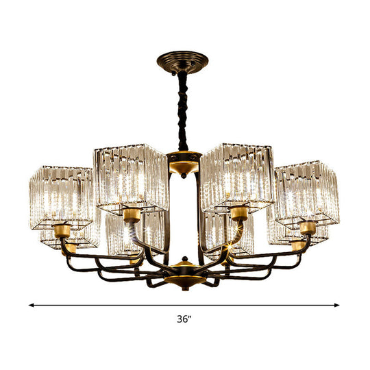 Modern Crystal Pendant Chandelier - Square Design 4/6/8 Bulbs Black 26’/34’/36’ Wide