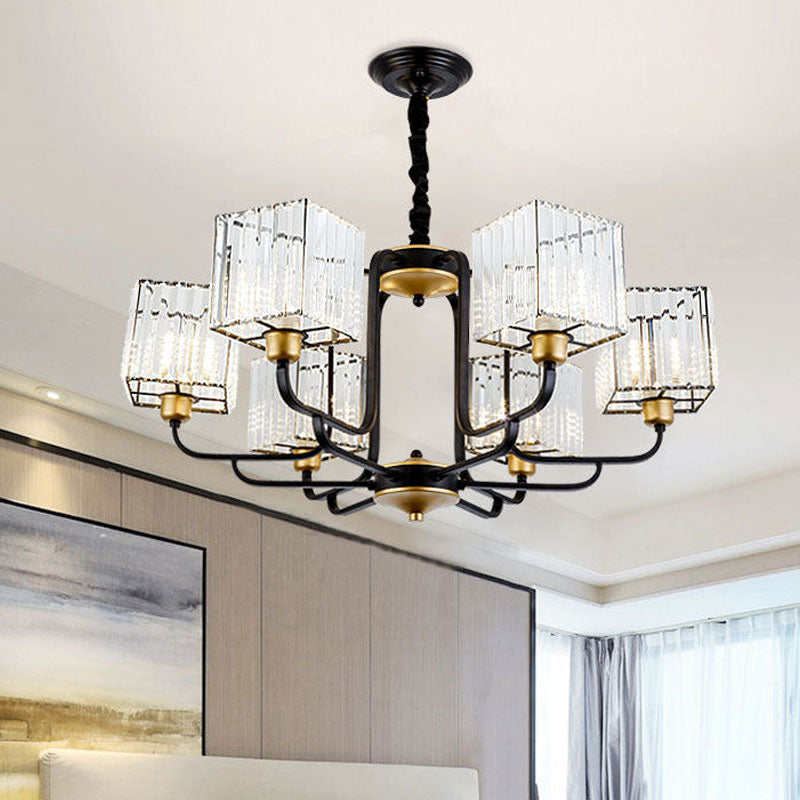 Modern Crystal Pendant Chandelier - Square Design 4/6/8 Bulbs Black 26’/34’/36’ Wide / 34’