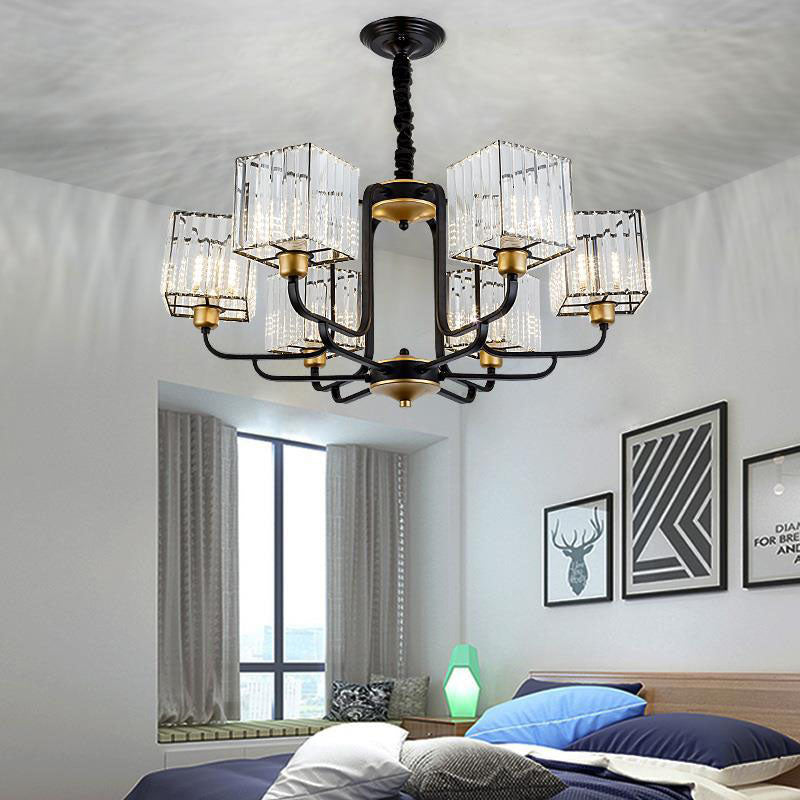 Modern Crystal Pendant Chandelier - Square Design 4/6/8 Bulbs Black 26’/34’/36’ Wide