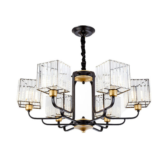 Modern Crystal Pendant Chandelier - Square Design 4/6/8 Bulbs Black 26’/34’/36’ Wide
