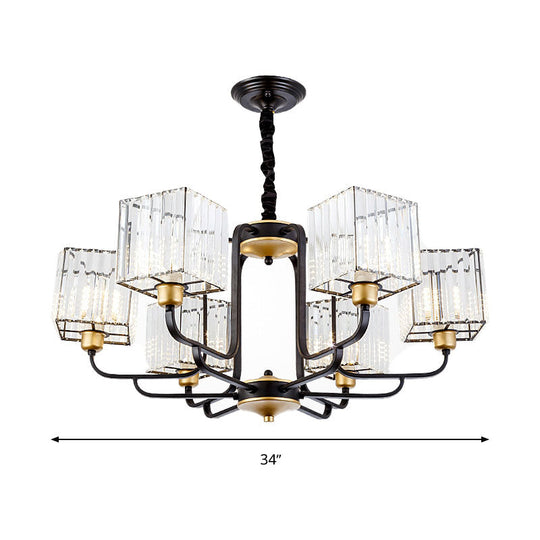 Modern Crystal Pendant Chandelier - Square Design 4/6/8 Bulbs Black 26’/34’/36’ Wide