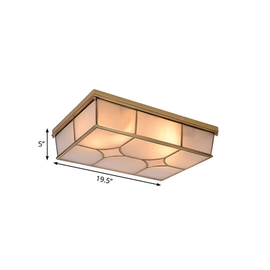 Frosted Glass Flush Ceiling Light In Classic Brass - 3/6 Lights Rectangle Design For Bedroom Mount