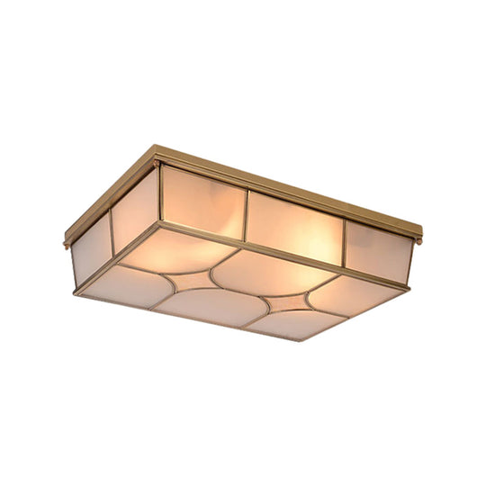 Frosted Glass Flush Ceiling Light In Classic Brass - 3/6 Lights Rectangle Design For Bedroom Mount