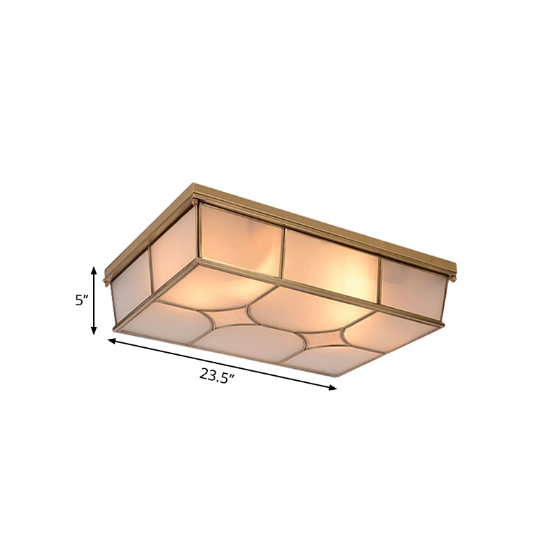 Frosted Glass Flush Ceiling Light In Classic Brass - 3/6 Lights Rectangle Design For Bedroom Mount