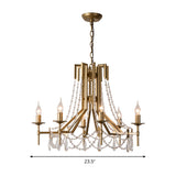 Modernist Crystal Beaded Chandelier Lamp - 6-Head Hanging Light Fixture In Brass With Metal Arm