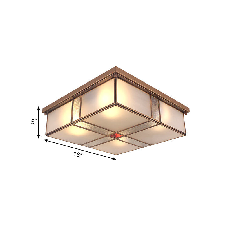 Vintage Brass Flush Mount Light With Frosted Glass Panel Shade - 2/4 Lights Ceiling Fixture For