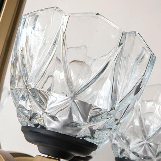 Brass Dome Pendant Light Fixture With Clear Glass Shade - Modern 5-Head Chandelier Lighting