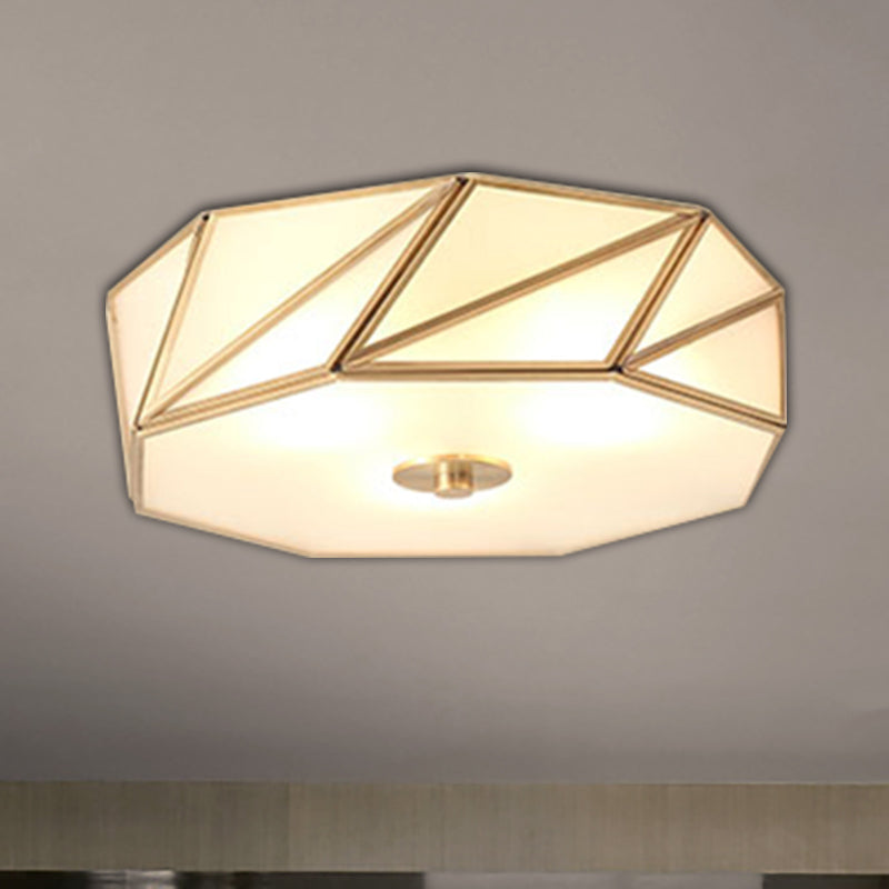 Opal Glass Flush Mount Lamp With Brass Finish - Bedroom Ceiling Fixture (3/4/6 Lights)