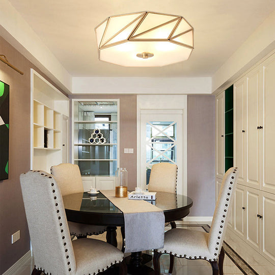 Opal Glass Flush Mount Lamp With Brass Finish - Bedroom Ceiling Fixture (3/4/6 Lights)