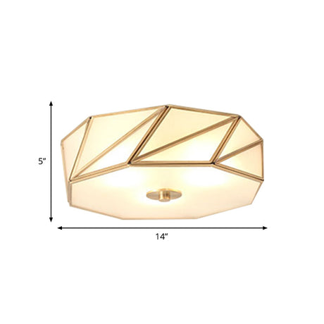Opal Glass Flush Mount Lamp With Brass Finish - Bedroom Ceiling Fixture (3/4/6 Lights)