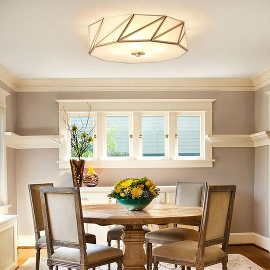 Opal Glass Flush Mount Lamp With Brass Finish - Bedroom Ceiling Fixture (3/4/6 Lights)