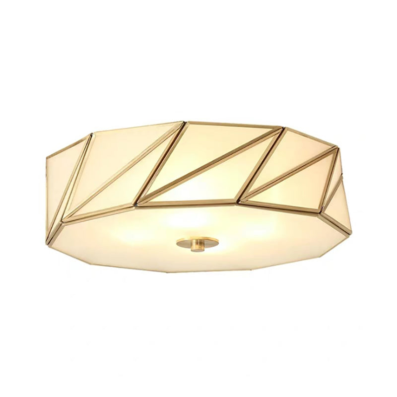 Opal Glass Flush Mount Lamp With Brass Finish - Bedroom Ceiling Fixture (3/4/6 Lights)