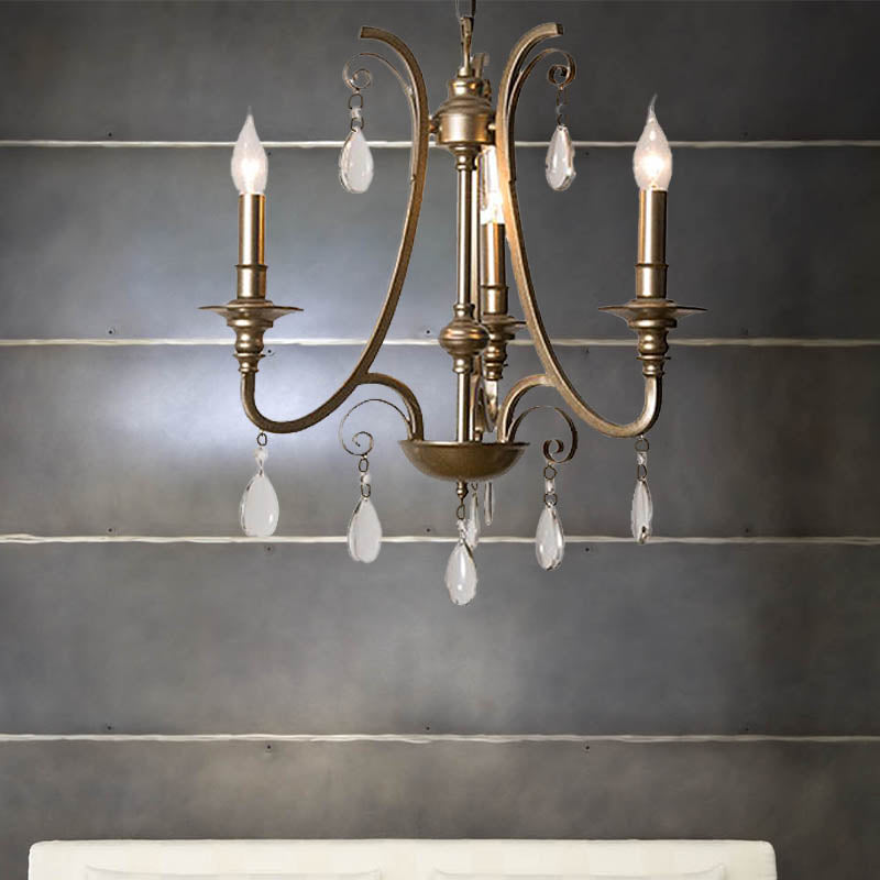 Stylish Modernism Teardrop Chandelier Crystal Pendant Light - Brass Shade Option 3 Bulbs Included