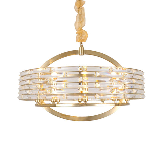 Contemporary Round Crystal Chandelier - 6 Heads Brass Finish