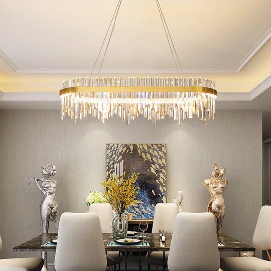 Modern Crystal Led Gold Chandelier - 1-Tier Pendant Light For Dining Room