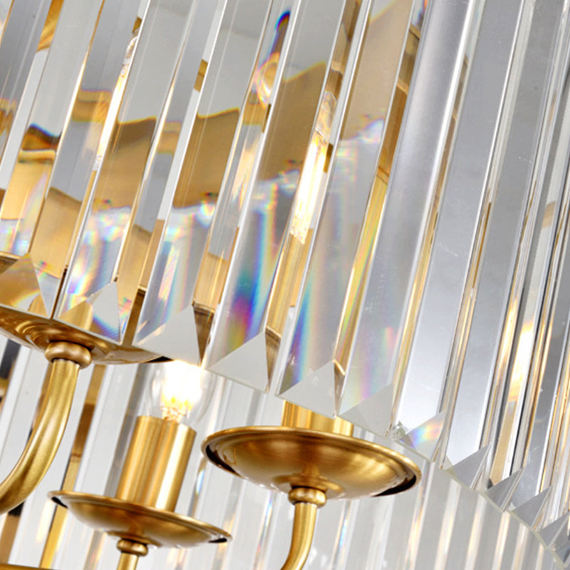 Brass Drum Pendant Chandelier With Faceted Crystal - 3 Bulbs Ceiling Hanging Light