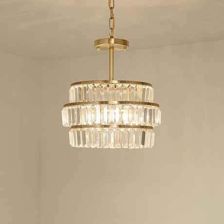 Modern Brass Chandelier With Cut Crystal Suspension And 3 Bulbs