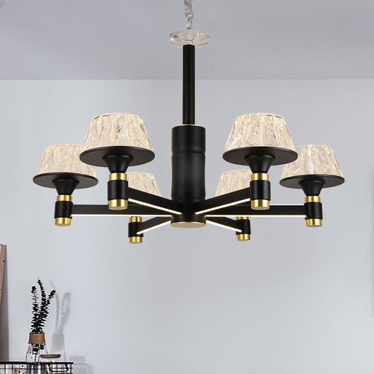 Modernist Crystal Cone Ceiling Chandelier - 6/8/12 Bulbs Black 27.5’/33.5’/37.5’ Wide Hanging