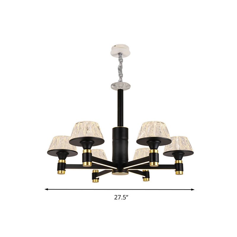 Modernist Crystal Cone Ceiling Chandelier - 6/8/12 Bulbs Black 27.5’/33.5’/37.5’ Wide Hanging