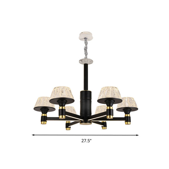 Modernist Crystal Cone Ceiling Chandelier - 6/8/12 Bulbs Black 27.5’/33.5’/37.5’ Wide Hanging
