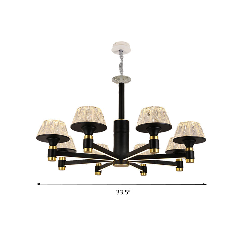 Modernist Crystal Cone Ceiling Chandelier - 6/8/12 Bulbs Black 27.5’/33.5’/37.5’ Wide Hanging