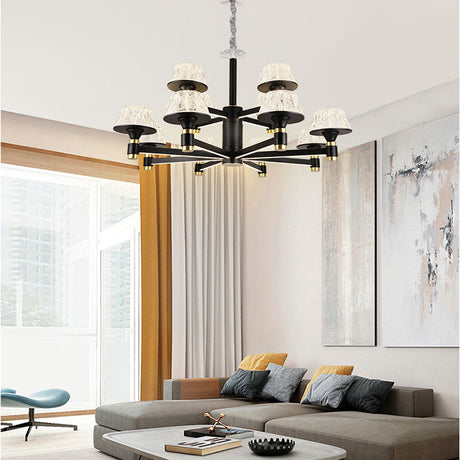 Modernist Crystal Cone Chandelier | Black Pendant Light With 6/8/12 Bulbs Width Options: