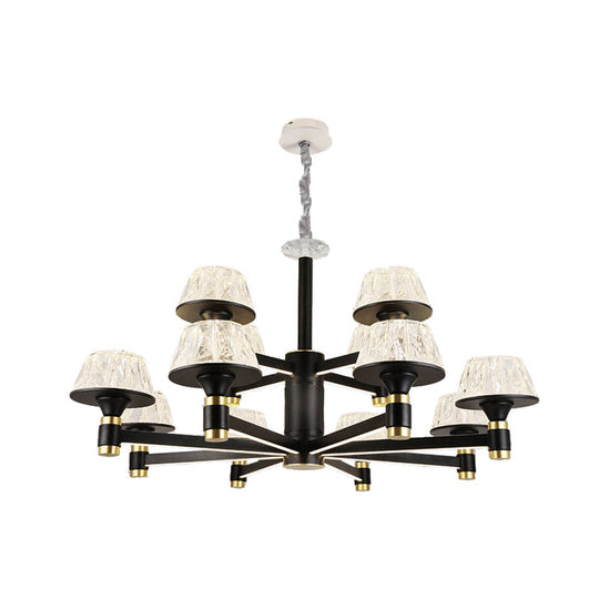 Modernist Crystal Cone Ceiling Chandelier - 6/8/12 Bulbs Black 27.5’/33.5’/37.5’ Wide Hanging
