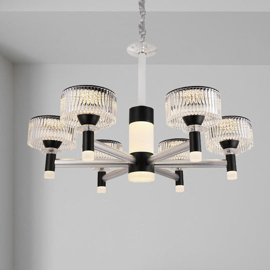 Contemporary Black Crystal Drum Chandelier Lamp - 6/8/12 Heads Suspended Lighting Fixture