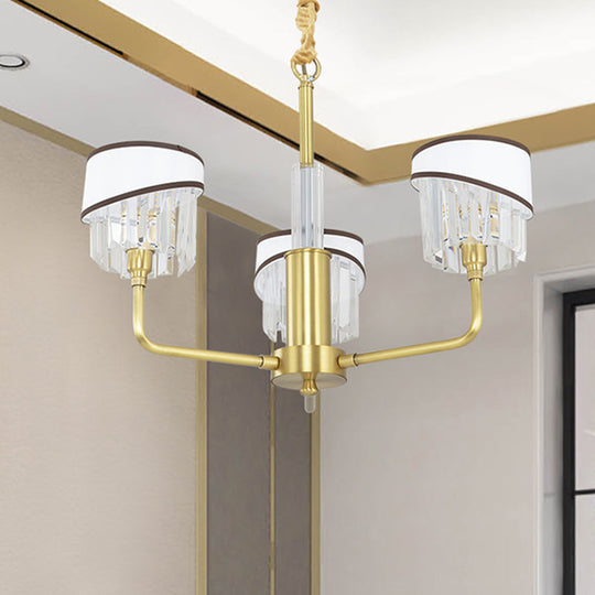Chic 3-Head Brass Chandelier With Crystal Shade - Modern Hanging Light Kit