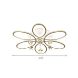 White Acrylic Floral Flush Mount Led Ceiling Light With Crystal Ball - Modernist Fixture For Bedroom