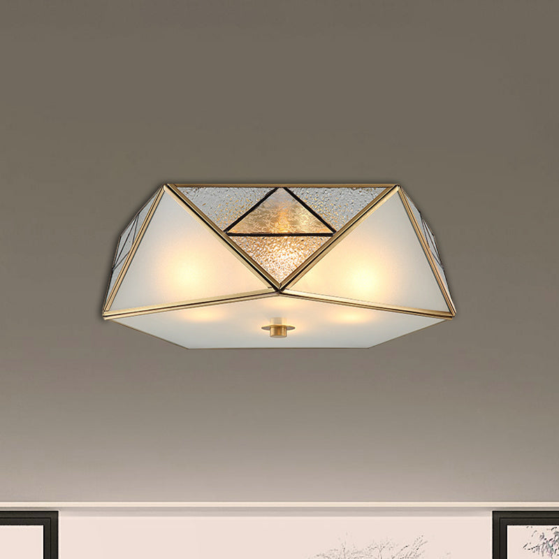 Traditional Geometric Curved Frosted Glass Panel Ceiling Flush Mount - 4/5 Lights Light In Brass For