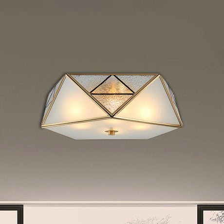 Traditional Geometric Curved Frosted Glass Panel Ceiling Flush Mount - 4/5 Lights Light In Brass For